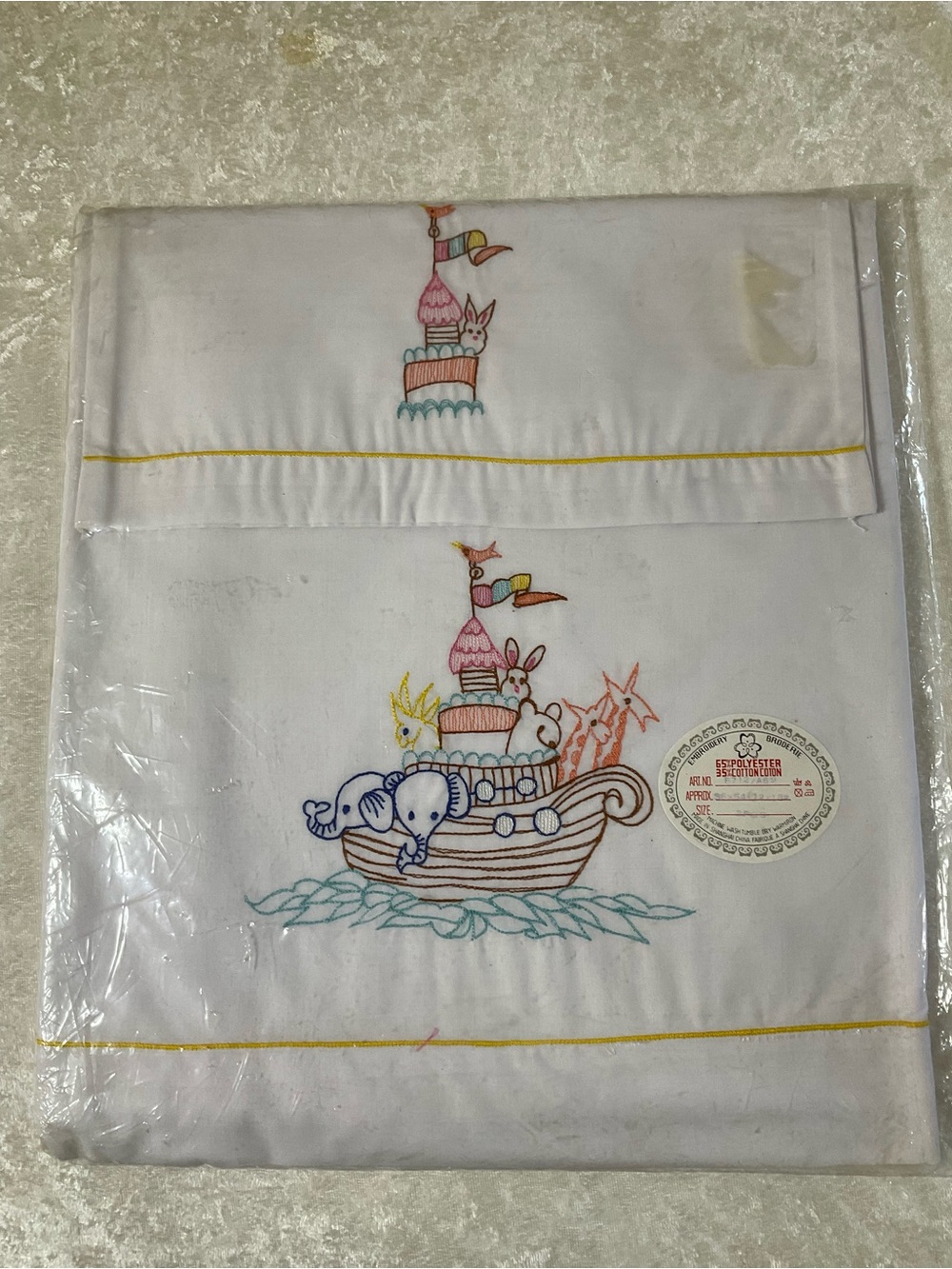 Children's Embroidered Noah's Ark Bedding Set - White with Multicolor Motif